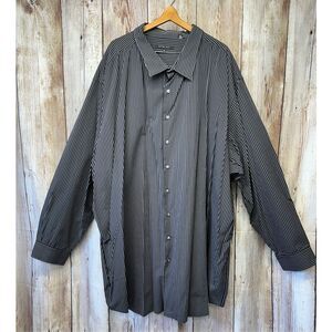6XLT SYNRGY Mens Black Gray Striped Long Sleeve Button Up Collared Casual Shirt